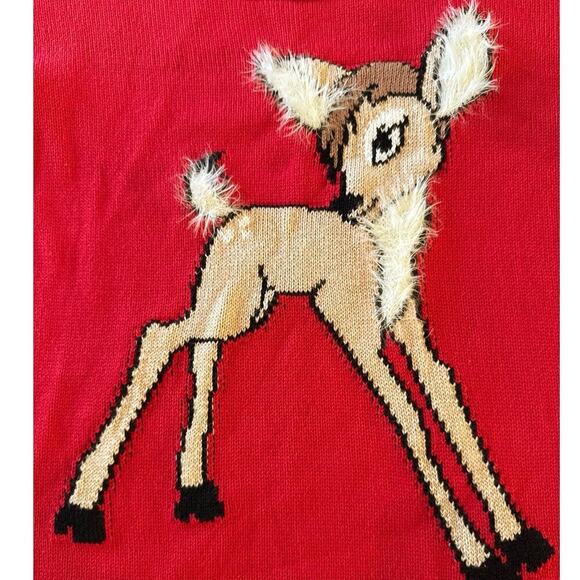 Copper Key Red Poppy Tunic Sweater Large Whimsical Dimensional Deer Holiday NEW - Picture 4 of 7
